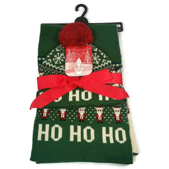 Sears Accessories - HO HO HO Christmas SCARF POM BEANIE GIFT SET 2-pc